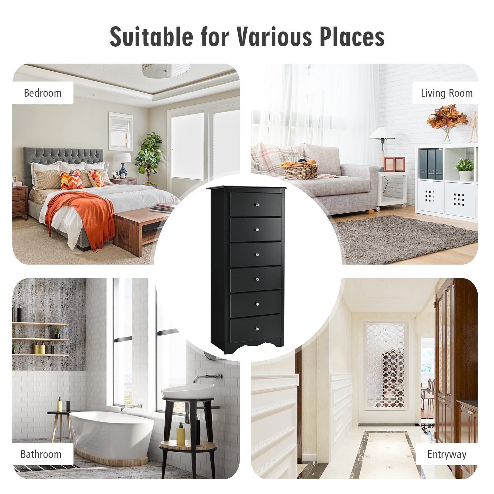 Giantex Chest of 6 Drawers, Free Standing Storage Cabinet, Wooden Storage Dresser Tallboy Cabinet