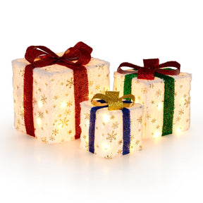 Set of 3 Christmas Lighted Gift Boxes, Pre-lit Christmas Decoration with 48 Bright Warm Lights