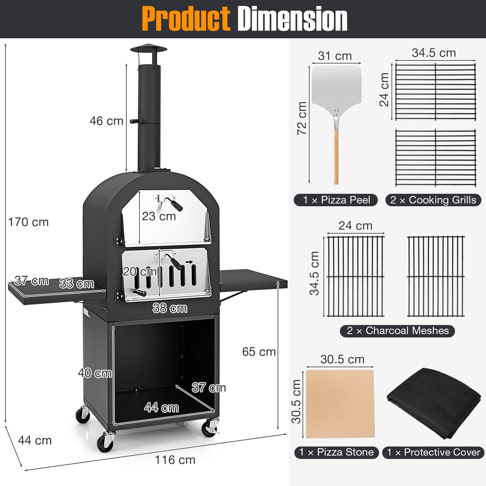 Outdoor Wood Fired Pizza Pizza Oven with Protective Cover for BBQ