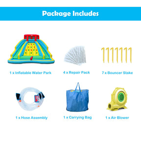 Inflatable Water Slide, 452 x 365 x 233CM Giant Water Park for Kids w/Double Long Slides, Climbing Wall