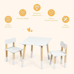 Kids Table and 2 Chairs Set with Pine Wood Legs for Playing & Learning & Eating