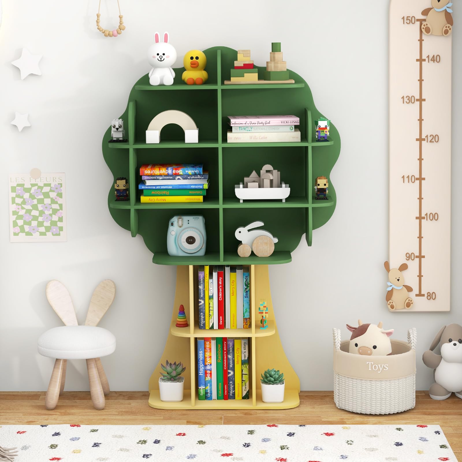 HONEY JOY Bookcase for Kids, 2-Tier Toy Storage Organizer with Open Storage Shelves