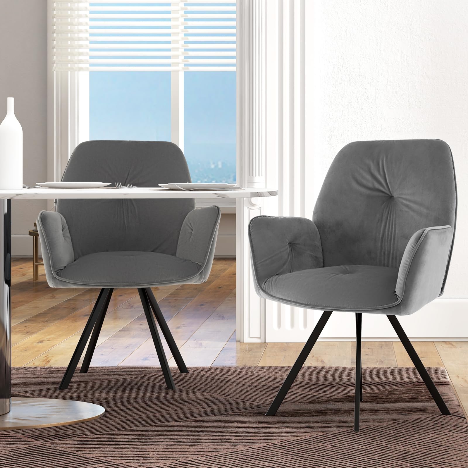Giantex 2 PCS Swivel Accent Armchairs Modern Velvet Accent Chairs w/Metal Legs & Anti-Slip Foot Pads