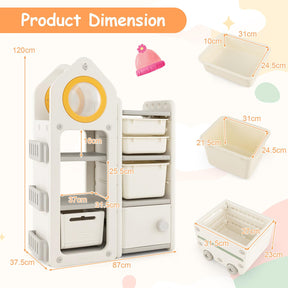 HONEY JOY Kids Toy Storage Organiser, Toy Chest and Bookshelf w/Mobile Trolley, Enclosed Cabinets & Storage Bins