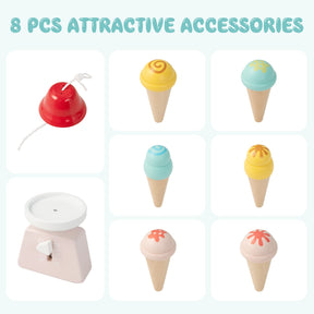 Kids Pretend Play Grocery Store, Wooden Ice Cream Cart Toy Set