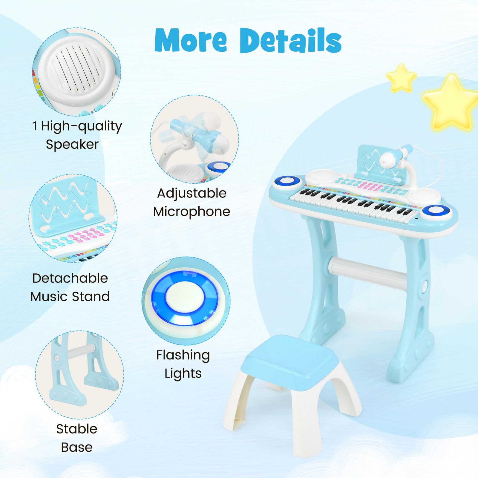 37-Key Kids Piano Keyboard Toy, Toddler Electronic Piano w/ Music Score, Music Stand, Microphone,