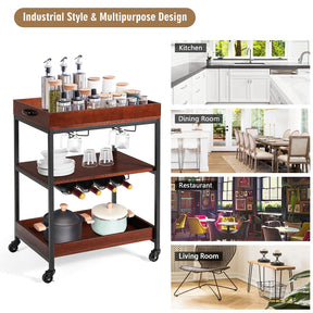 Giantex Kitchen Serving Trolley, 3-Tier Rolling Bar Island Serving Cart, Cart Trolley on Wheels with Handle