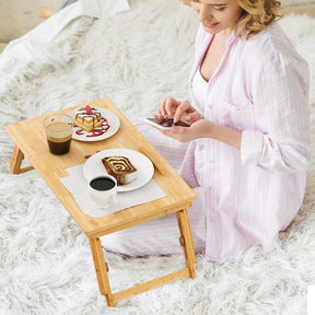 Giantex Bamboo Laptop Lap Tray w/Adjustable Legs & Tilting Heat-Dissipation Top