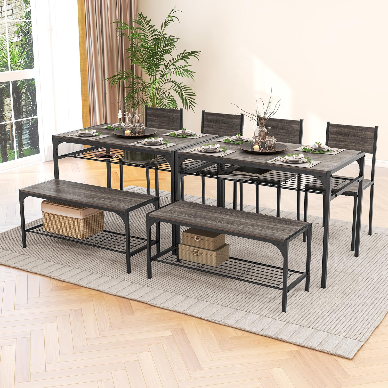 Giantex 4-Piece Dining Set Dining Table w/ 2 Chairs and Bench for 4