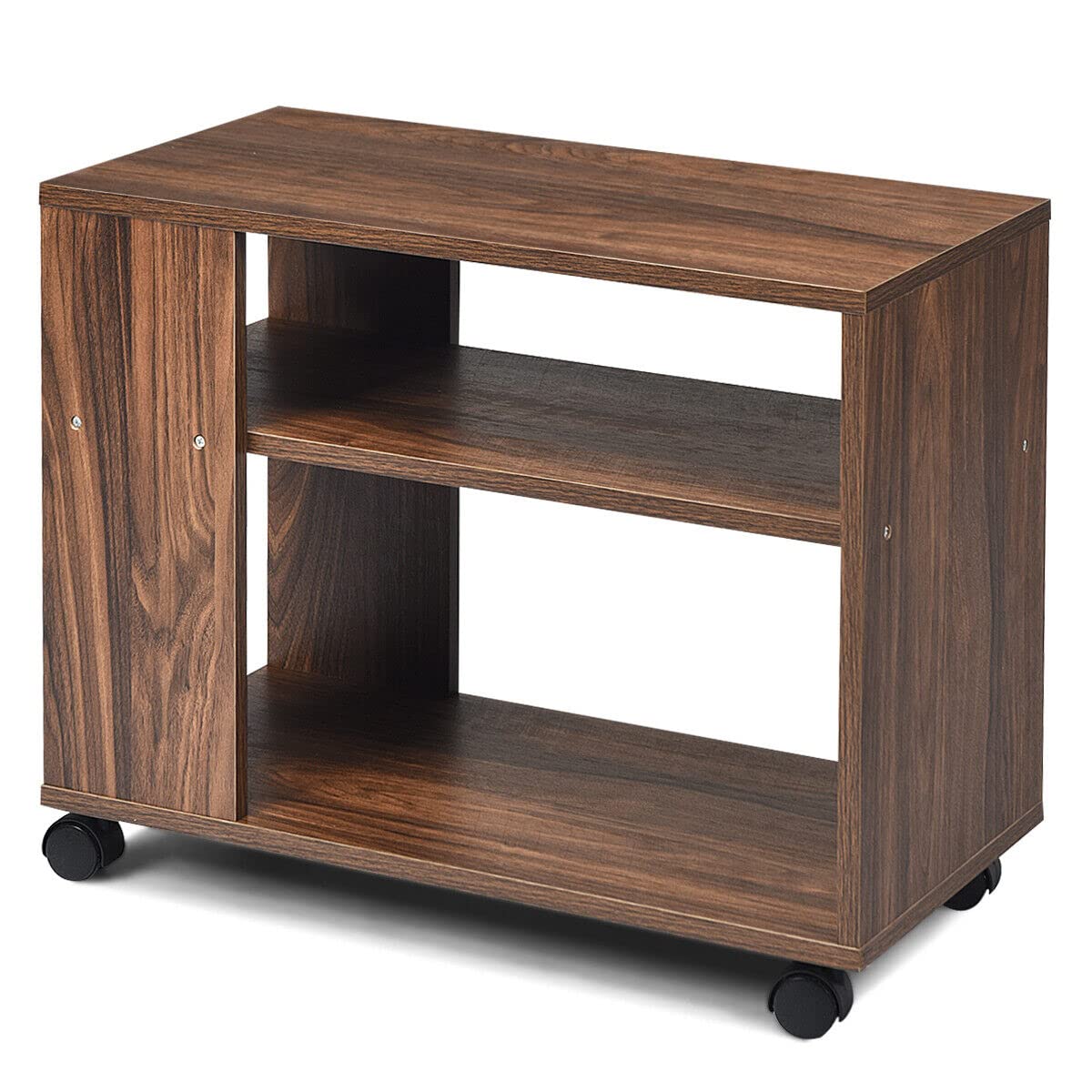 Giantex 3-Tier Side Table with Storage Shelf, Sofa Side Table with Wheels for Small Spaces, Industrial Nightstand