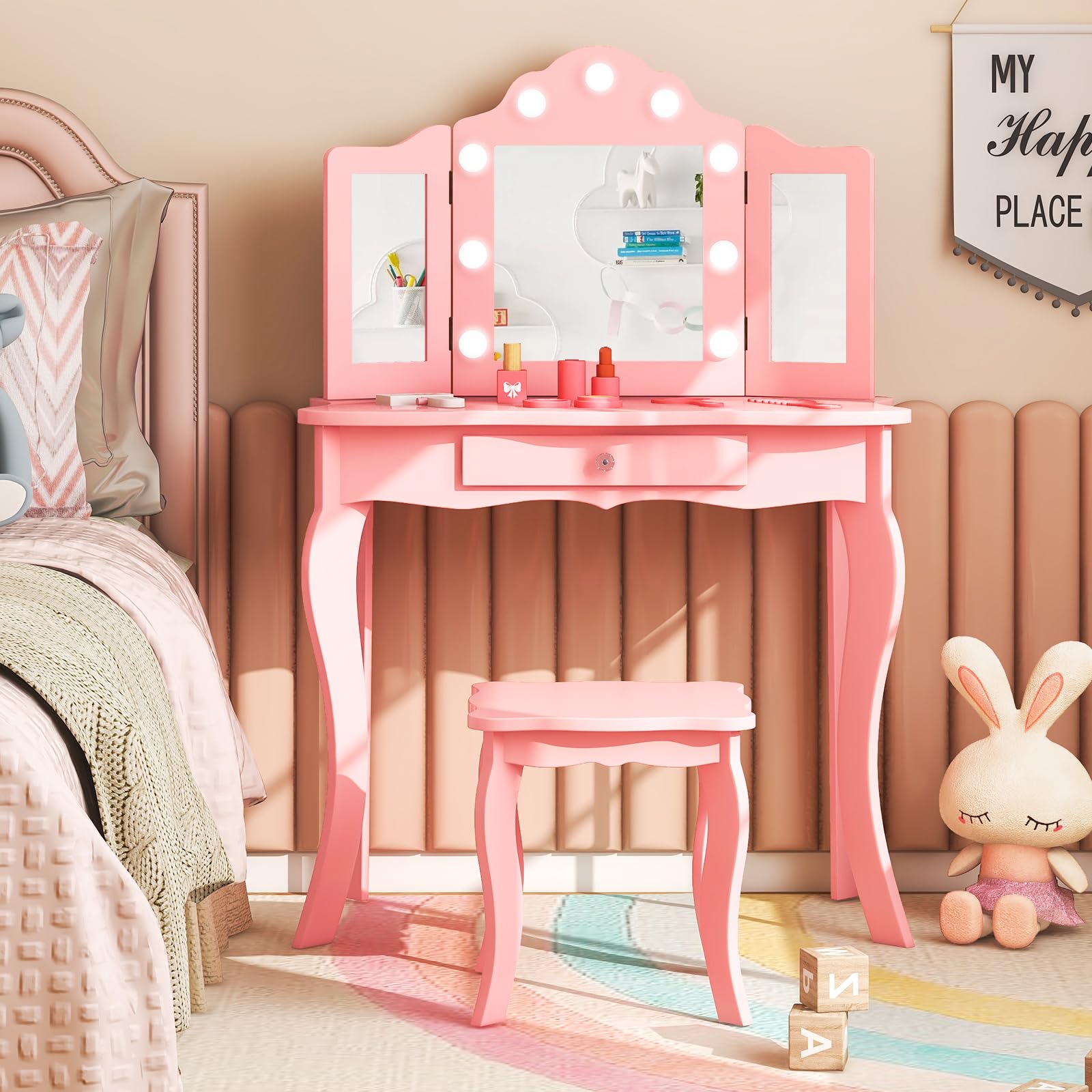 Kids 2-in-1 Vanity Table and Stool Set