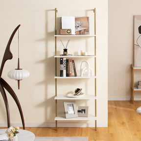 Giantex 5-Tier Ladder Shelf, Wall Mounted Bookshelf with Steel Frame, Elegant Bookcase