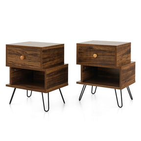 Giantex Nightstand Set of 2, Irregular Wooden Nightstand w/Elevated Metal Feet