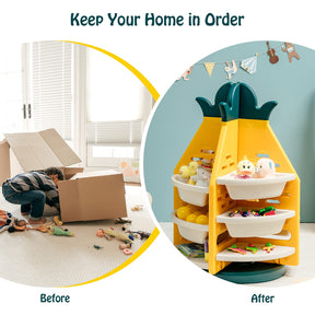 BABY JOY Kids Toy Storage Organiser, 3-Tier 360° Rotating Toy Shelf w/ 8 Bins & 4 Shelves