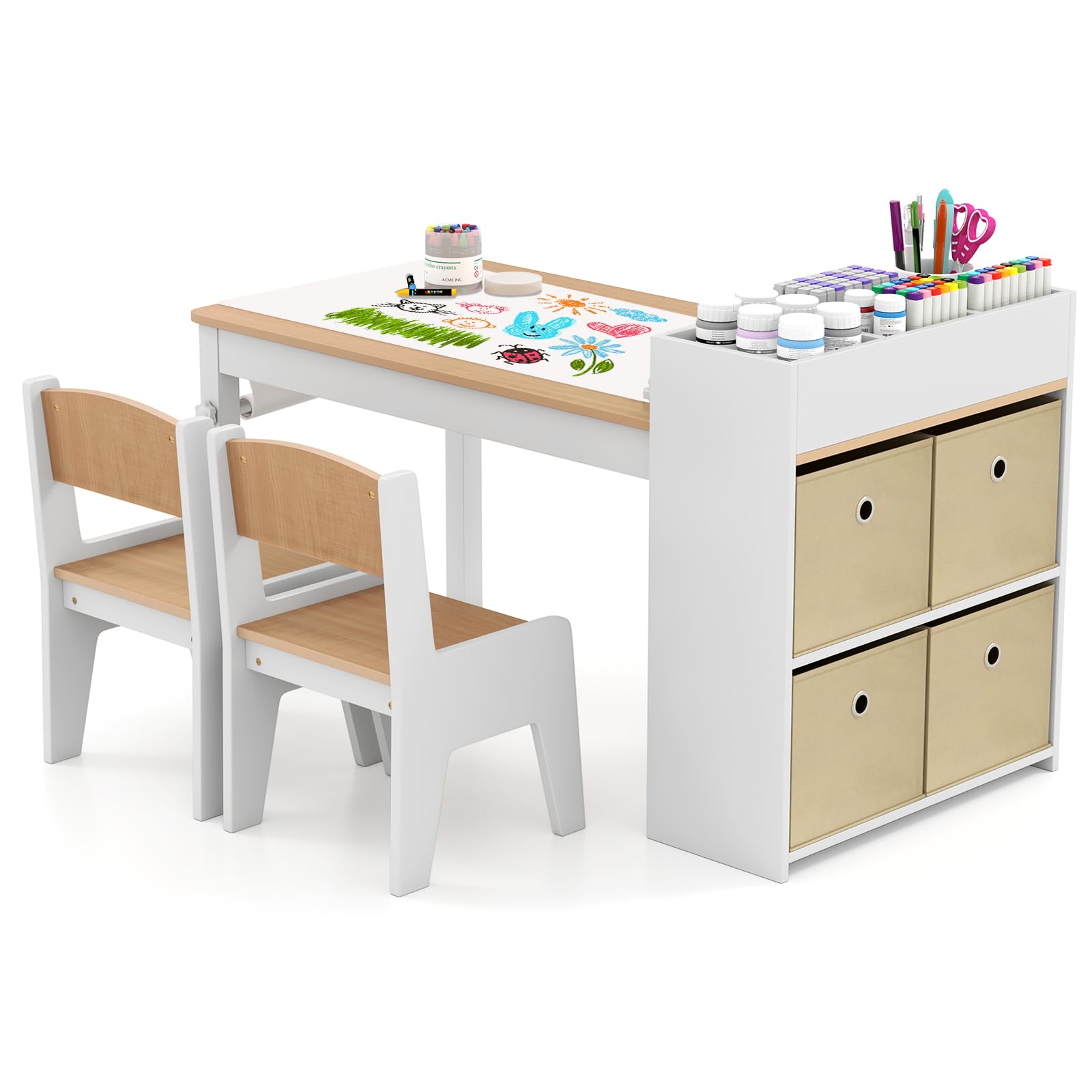 Wooden Kids Craft Study Desk w/Storage Shelves