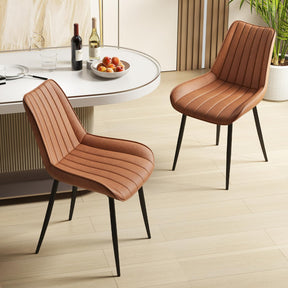 Giantex Dining Chair Set of 2, Faux-Leather Fabric Kitchen Dining Room Chairs, Upholstered Leisure Chairs w/Metal Legs
