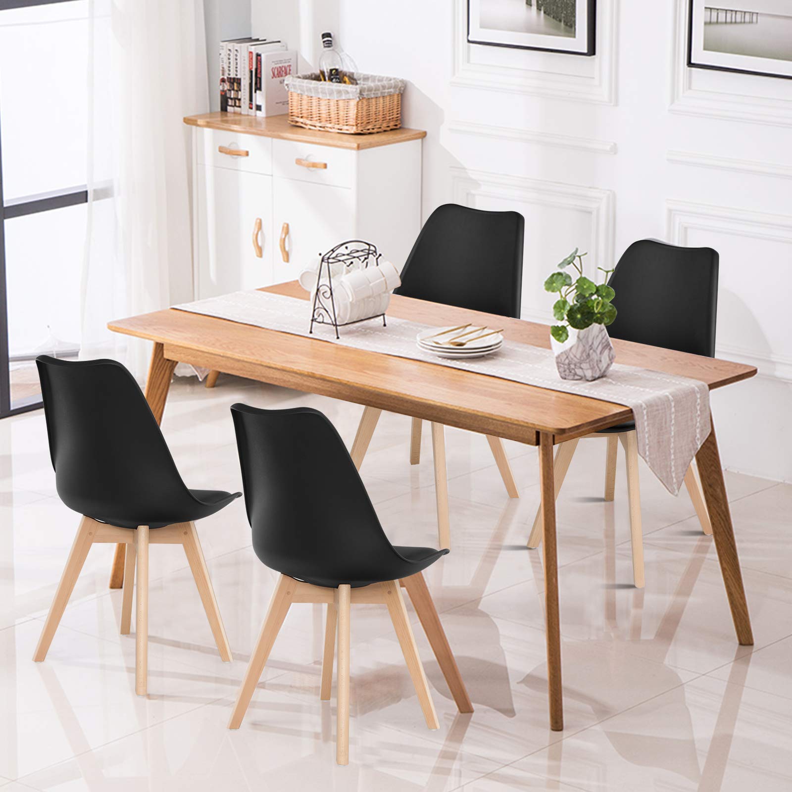 Giantex 4Pcs Modern Dining Chairs, High Backrest Kitchen Chairs, Elegant Mid Century Side Chairs, Black