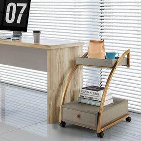 Giantex Rolling Side Table, 2-Tier End Table w/Drawer, C-Shaped Sofa Side Table, Grey & Gold