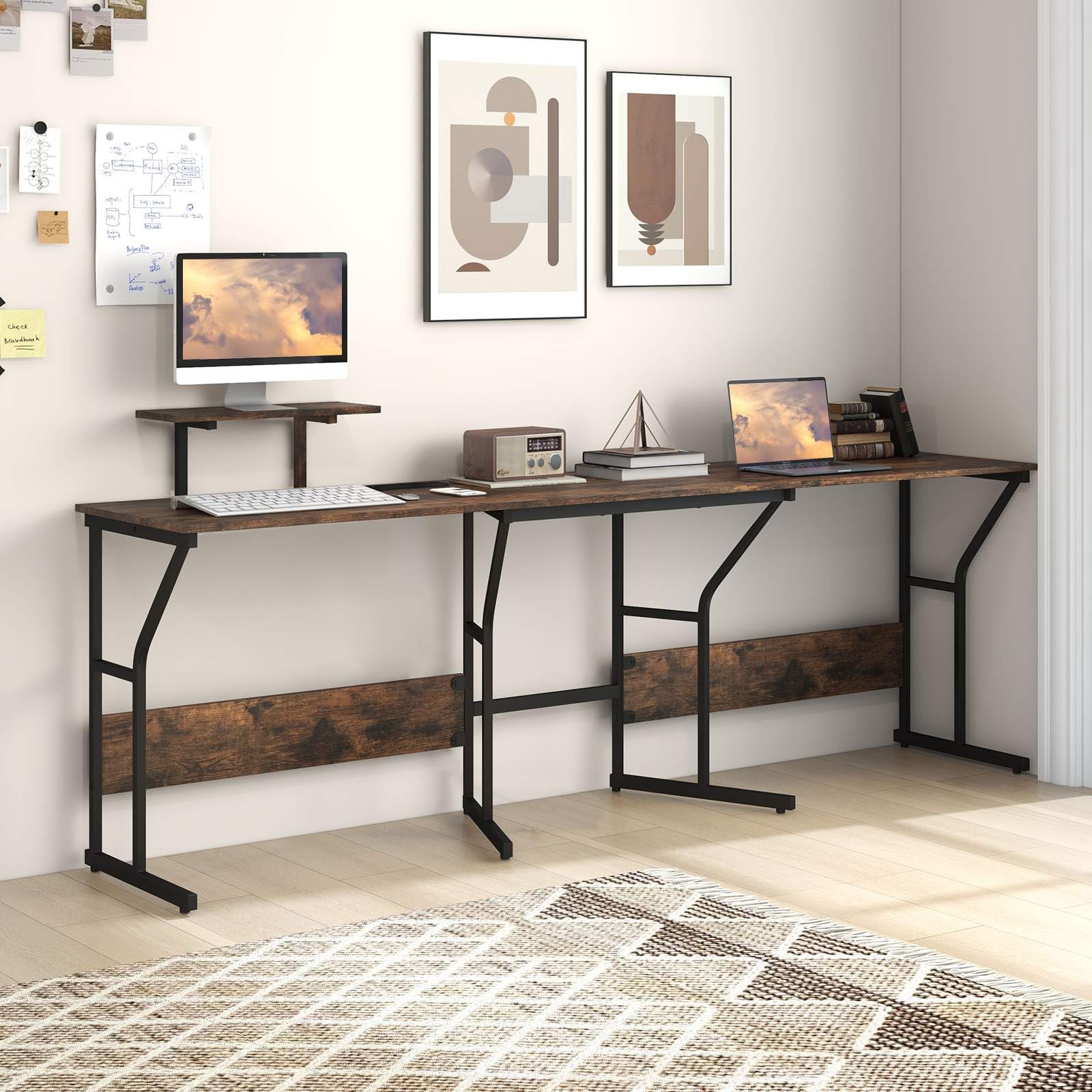 225cm L-Shaped Desk Corner Computer Desk Workstation w/Power Outlet Home Office