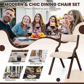 Giantex Folding Dining Chair Set of 2, Wooden Upholstered Dining Chairs