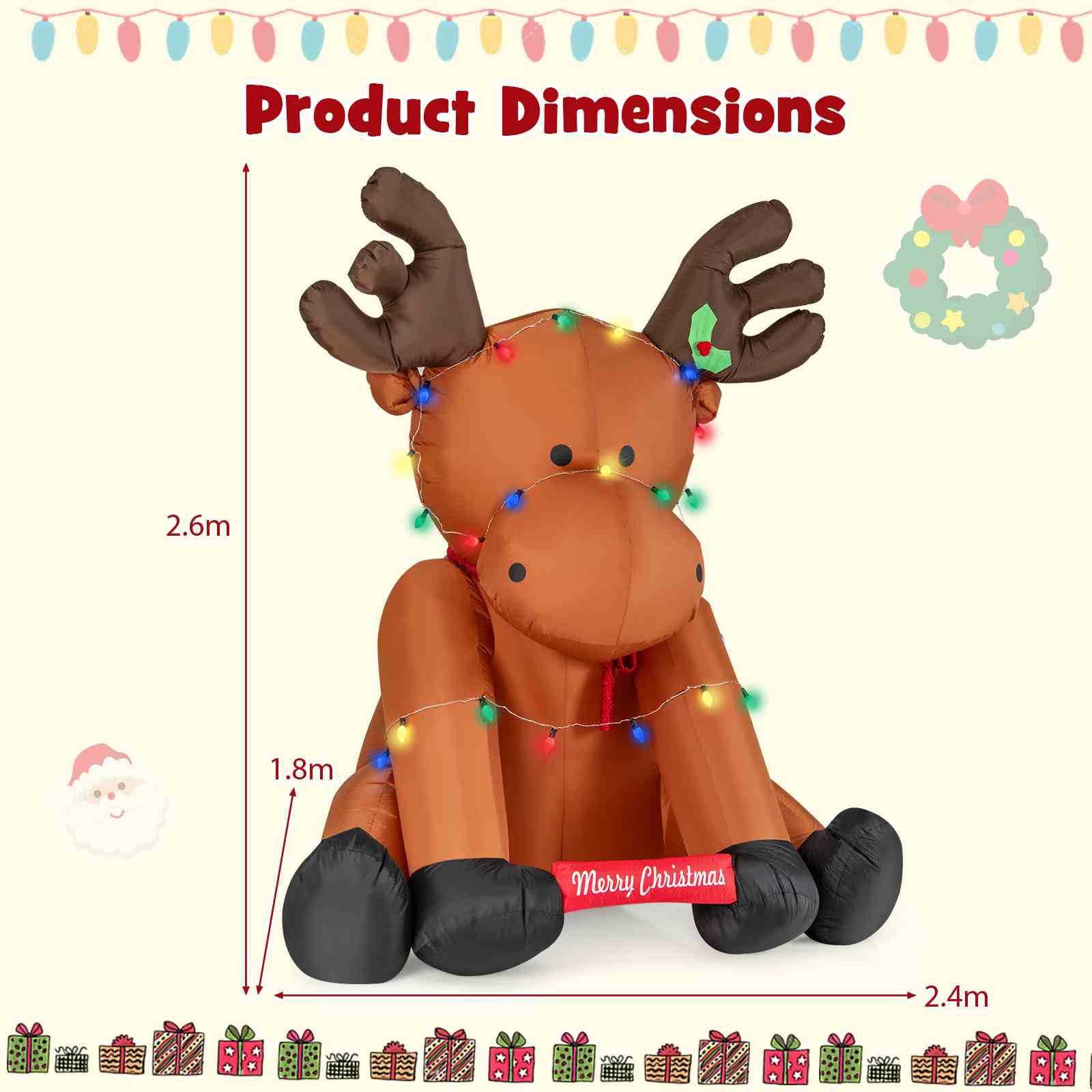 2.6M Tall Christmas Inflatable Reindeer Outdoor Decoration