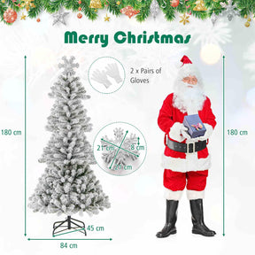 180 cm Artificial Xmas Tree, Flocked Christmas Tree with Lighted Snowflake Topper