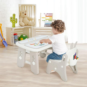 Kids Table & Chair Set, Graffiti Toddlers Art Table & Chair w/Flip-Top Bookshelf