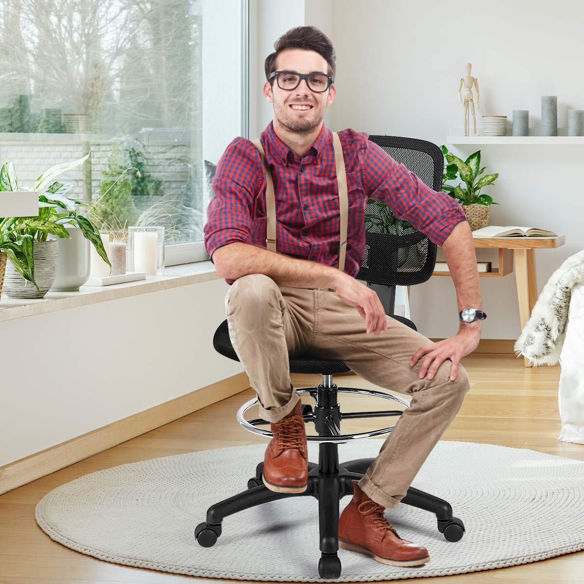 Mesh Drafting Computer Swivel Chair, Office Desk Chair, Ergonomic Armless Executive Task Chair