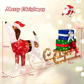 Lighted Christmas Decorations, 170 Warm Bright Lights Outdoor Pre-lit Xmas Dog & Sleigh & Gift Boxes Combo