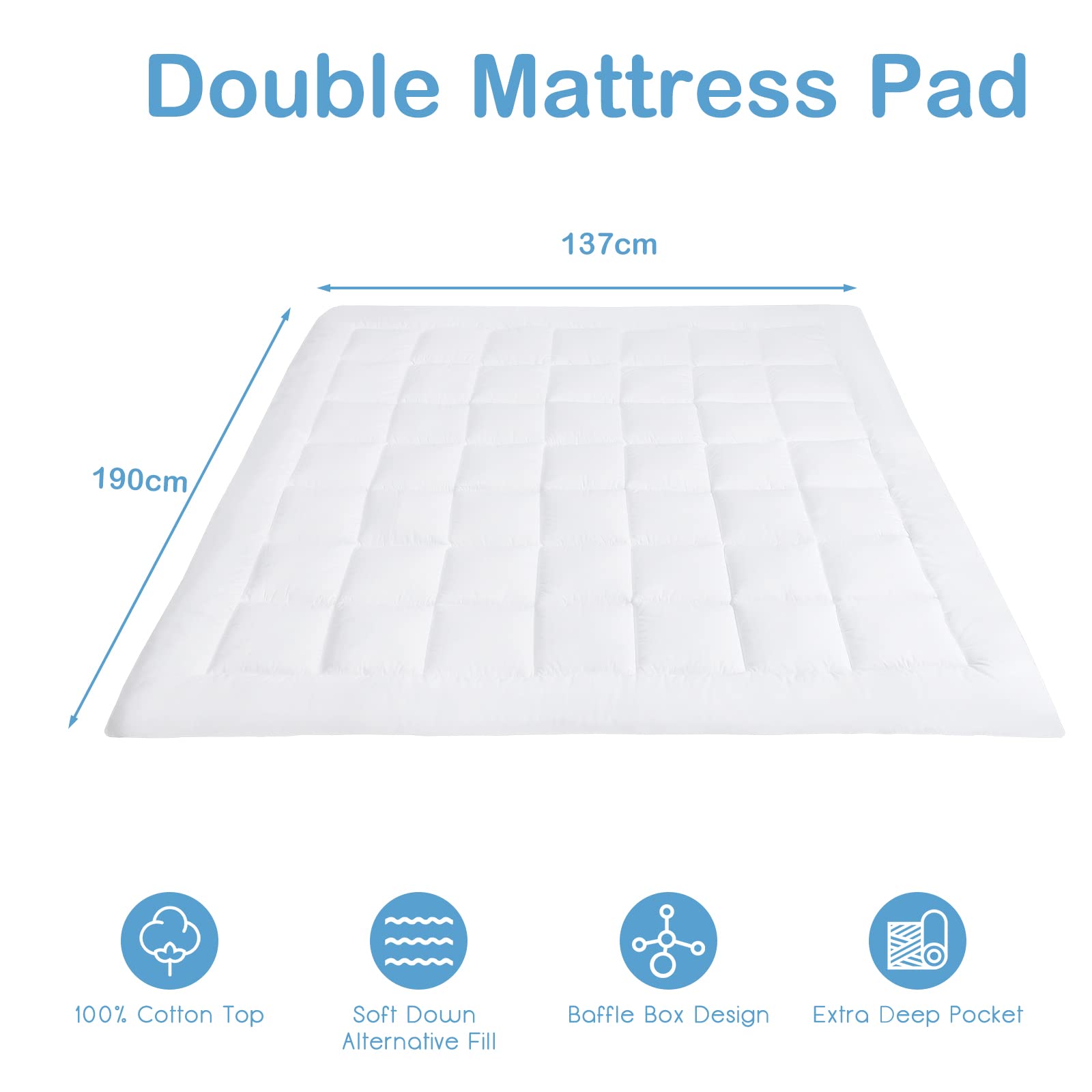 Mattress Pad Cover, Single/Double/Queen/King Size