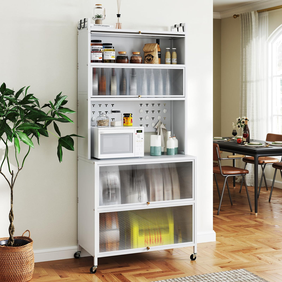 6-Tier Kitchen Pantry Cabinet, Buffet Cabinet with Hutch, Flip Doors, Microwave Countertop