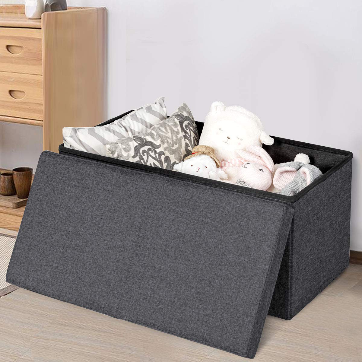 Giantex Storage Ottoman, Upholstered Chest Bench w/Storage Space