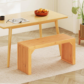 Bamboo Dining Bench, 90CM Long Entryway Bench, Indoor Outdoor Solid Wood Bench