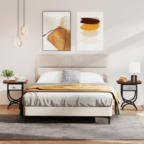 Side Table with Fabric Drawer, Nightstand with Carved Metal Frame
