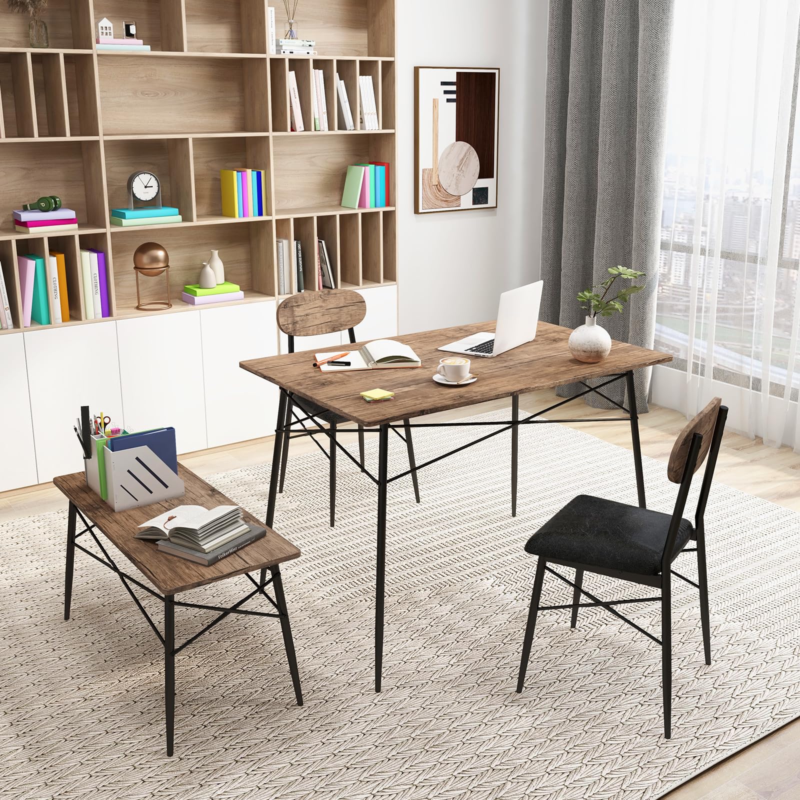 Giantex 4 Piece Dining Table Set w/Bench & 2 Chairs