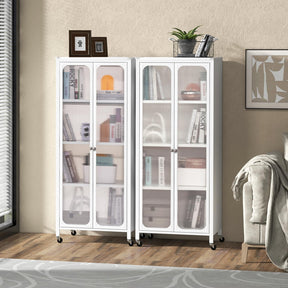Giantex Glass Doors Storage Cabinet w/Wheels, Mobile 2 Doors Food Pantry Cupboard Cabinet