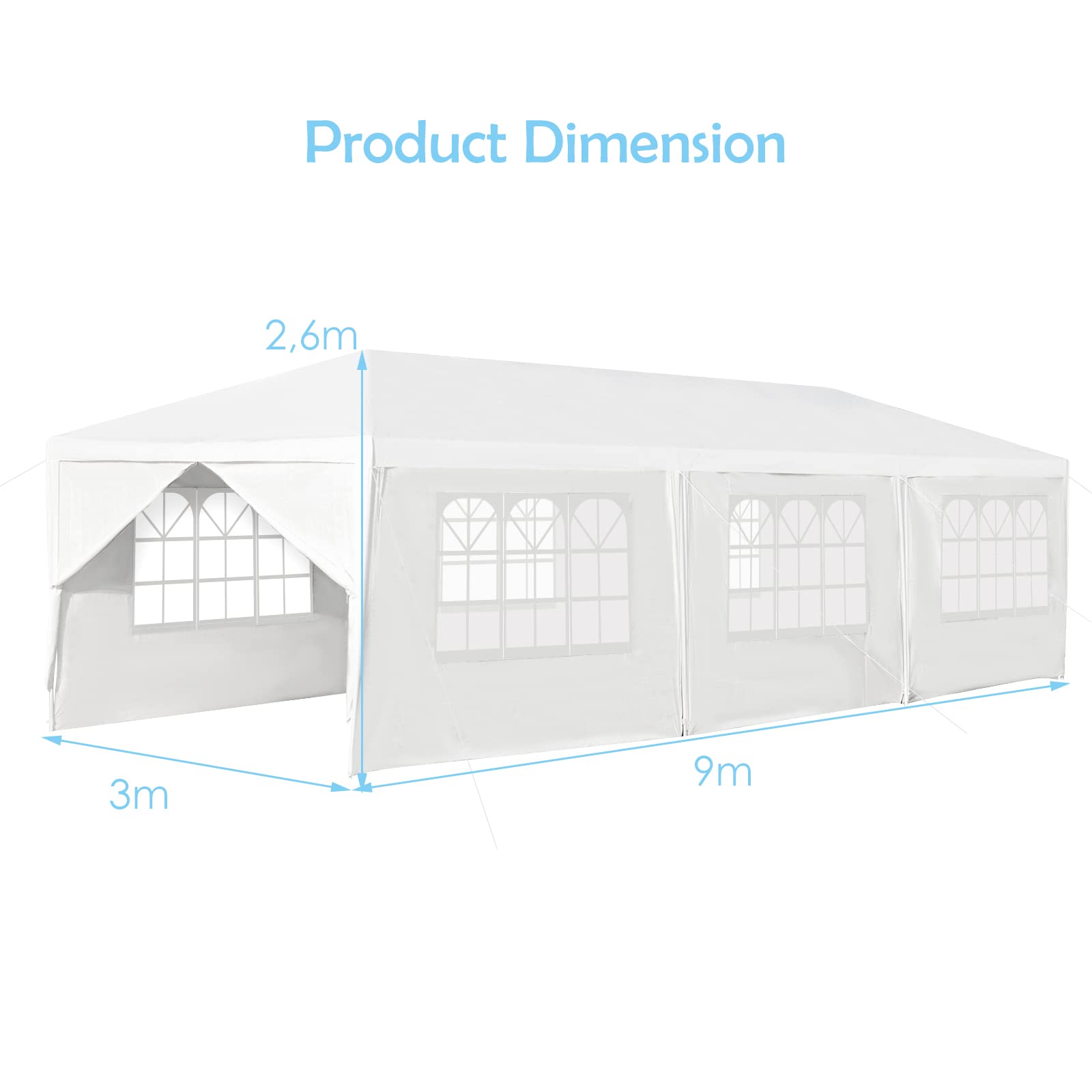 Waterproof Gazebo Tent with 6 Removable Side Panels for Party