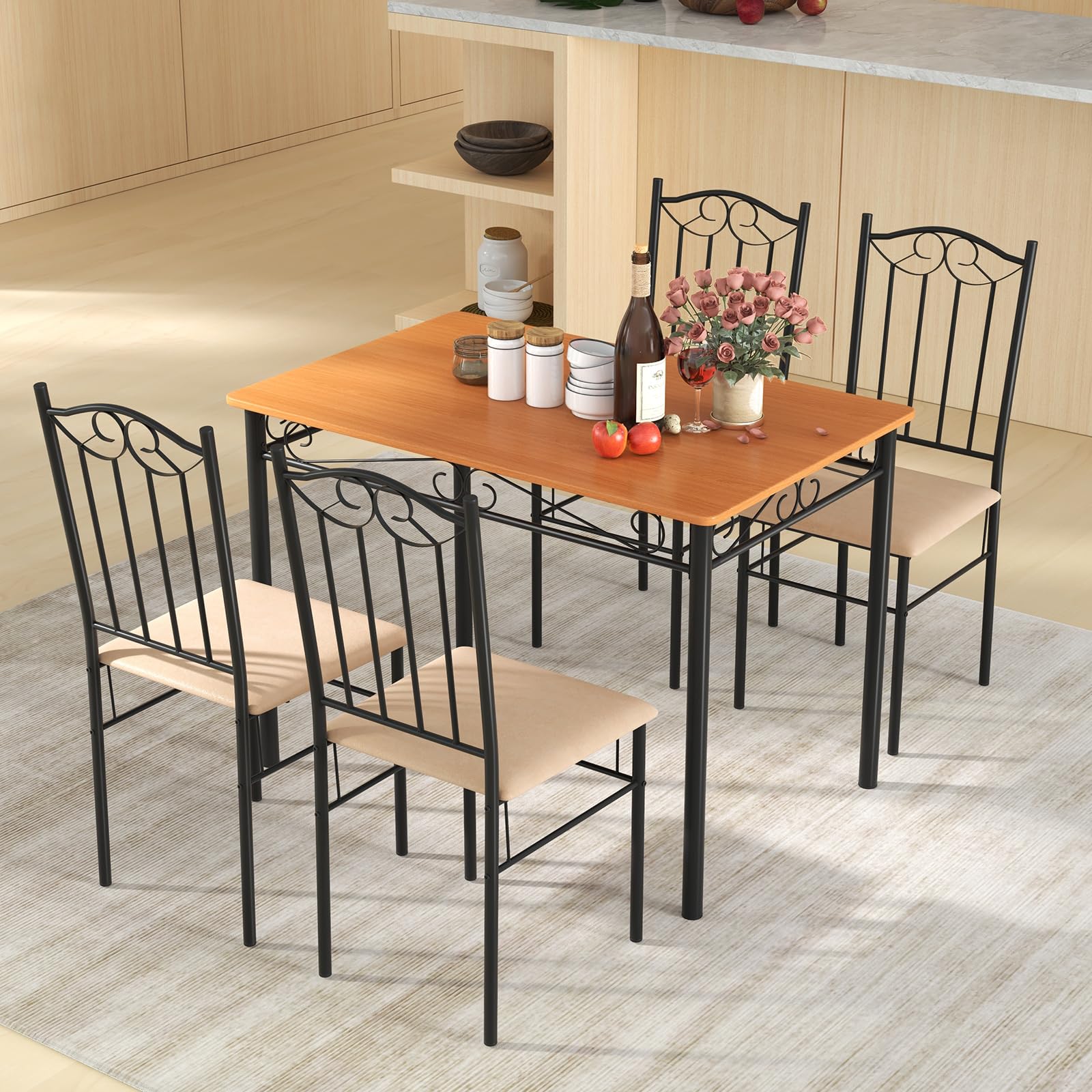 Giantex Dining Table Set for 4 Modern Rectangular Kitchen Table with 4 Cushioned Chairs