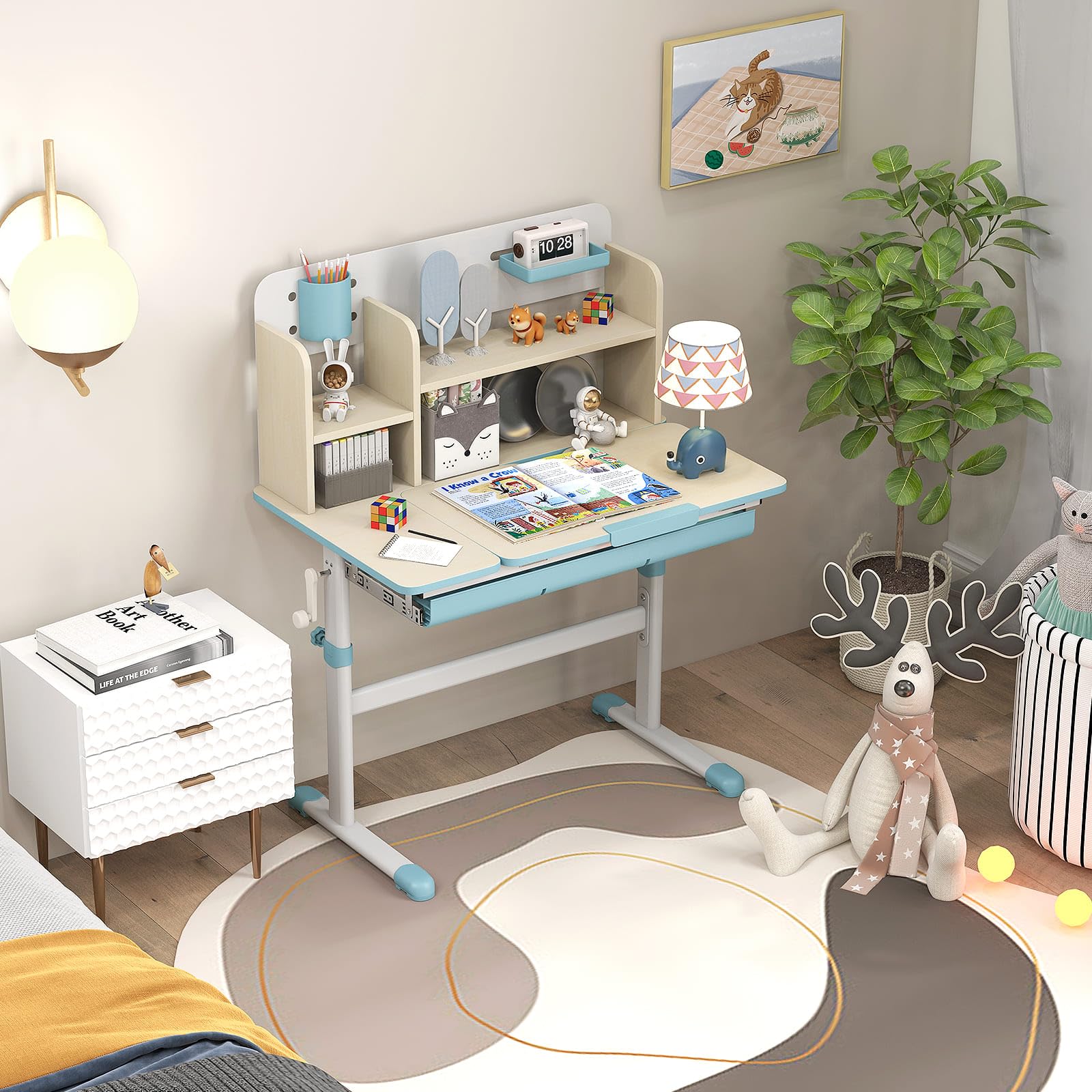 Kids Study Desk, Height Adjustable Children Writing Table w/Tilt Desktop