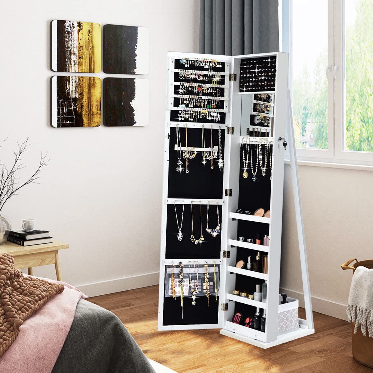 Giantex 2-in-1 Standing Jewelry Armoire w/ Higher Full Length Mirror, Lockable Jewelry Cabinet Organizer