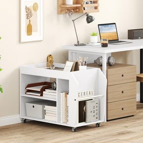 Side End Table, 3-Tier Bookshelf with Universal Wheels, Rolling Nightstand