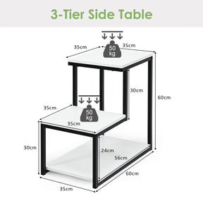 Bedside End Table, 3-Tier Side Table, 3 Storage Shelves, Space-Saving, Modern Sofa End Table Nightstand Unit