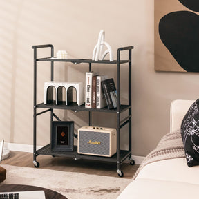 Giantex Foldable Storage Shelves on Wheels, 3-Tier Heavy-Duty Steel Rack with 2 Lockable Casters
