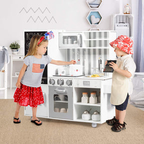 Kids Kitchen Playset, Wooden Pretend Play Kitchen with Blackboard, Accessory Utensils