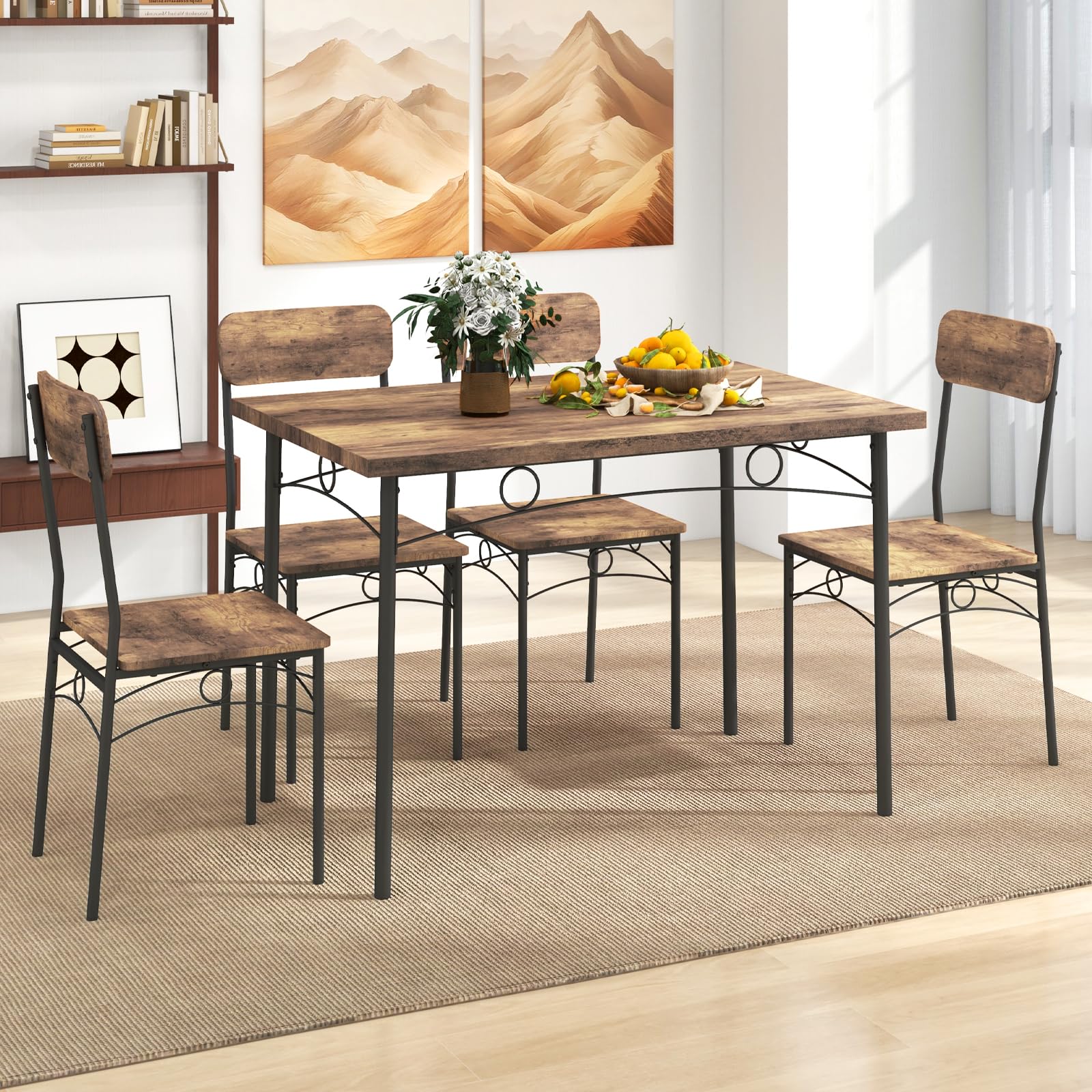 Dining Table Set for 4 5-Piece Industrial Kitchen Furniture Dinette Set