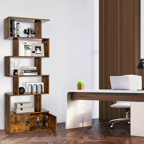 Giantex S-Shaped Bookcase, 6-Tier Bookshelf with Doors and Cabinet