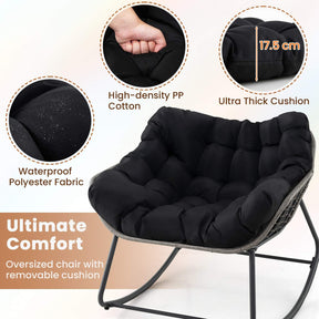 Outdoor Rocking Chair, Oversized Patio PE Wicker Egg Chair