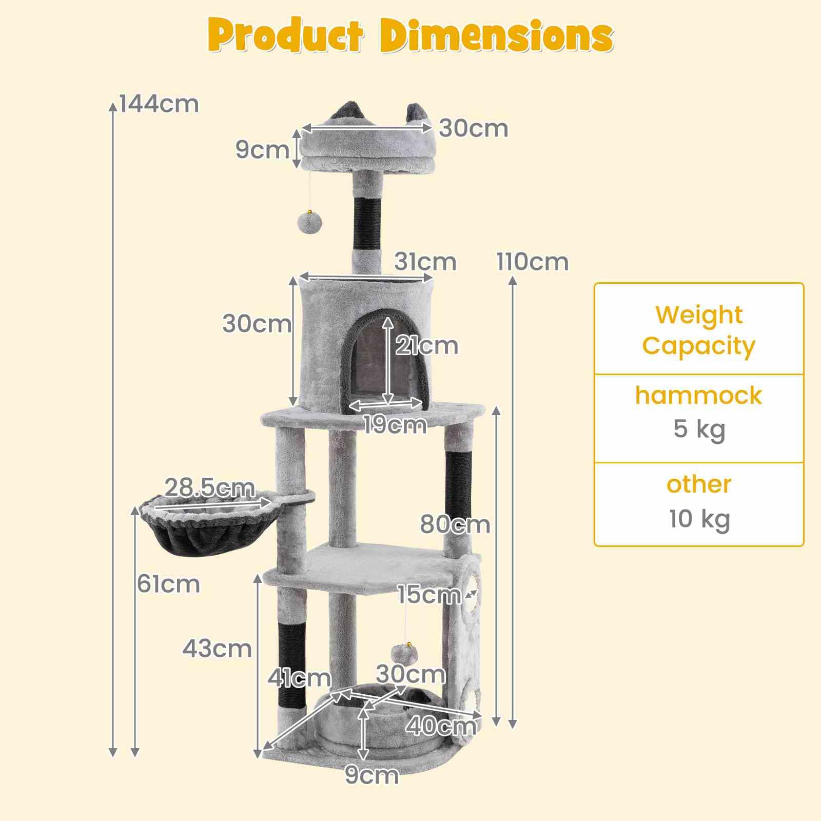 Tall Cat Tree Multi-level Large Cat Tower w/Sisal Scratching Posts &Board Indoor