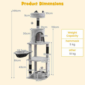 Tall Cat Tree Multi-level Large Cat Tower w/Sisal Scratching Posts &Board Indoor