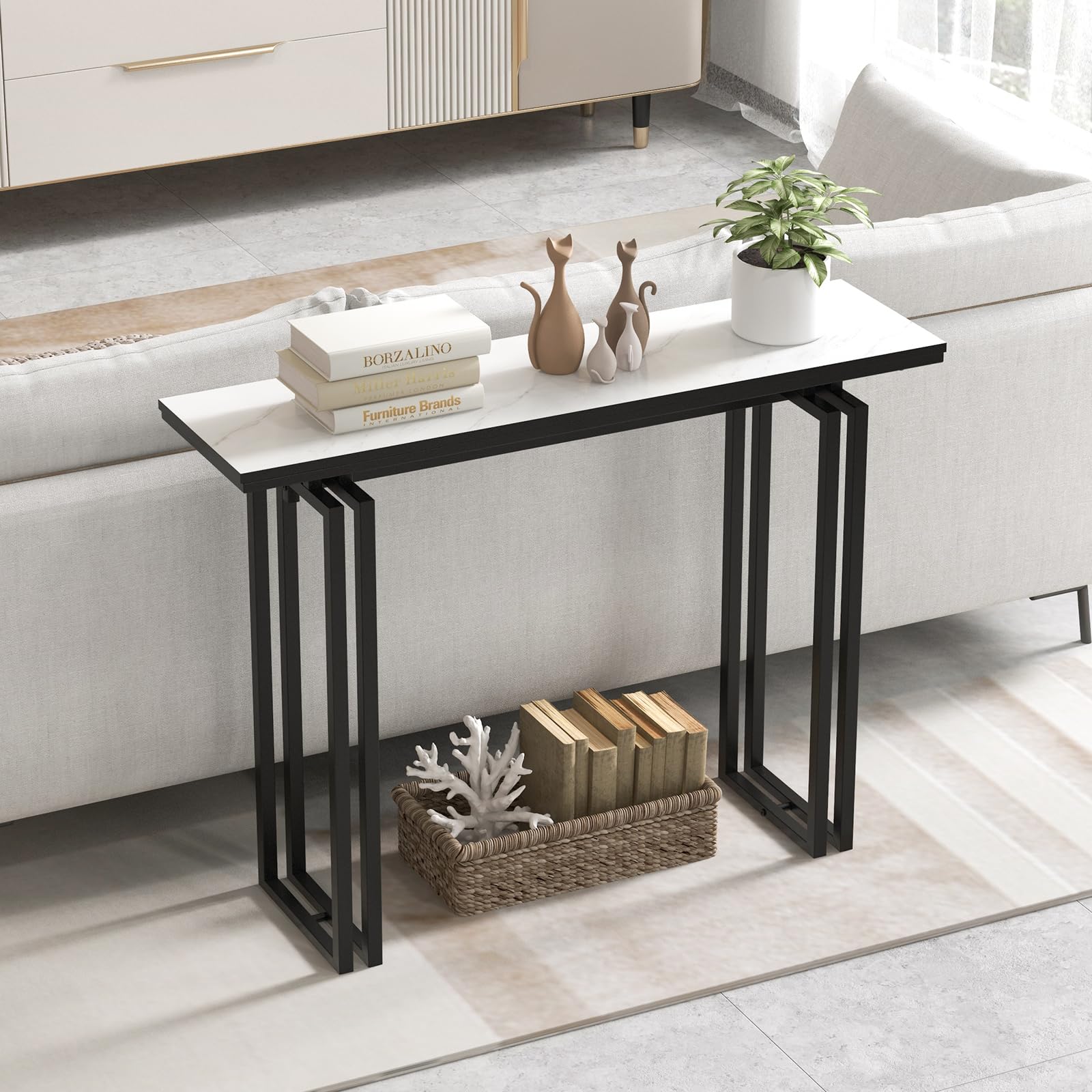 Giantex 110cm Console Table, Faux Marble Sofa Table w/Sturdy Metal Legs